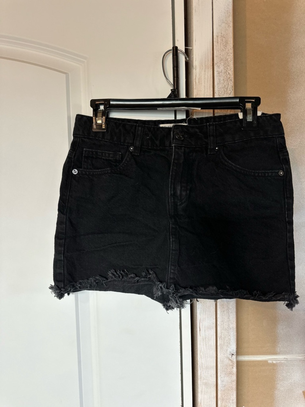 We The Free Black Frayed Hem Denim Mini Skirt Size 4 Free People